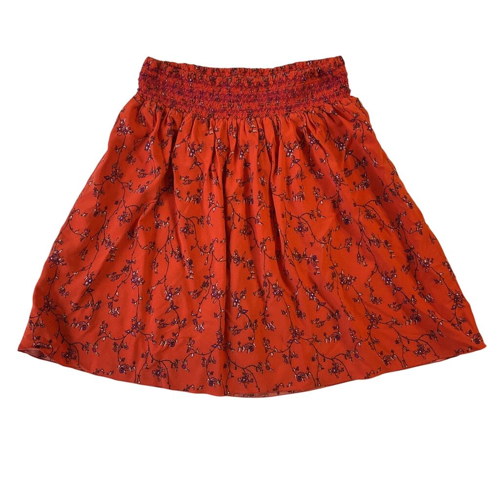 Old Navy Women Skirt Size XS Bright Orange Floral A-Line Lightweight Summer